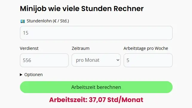 Minijob wie viele Stunden Rechner