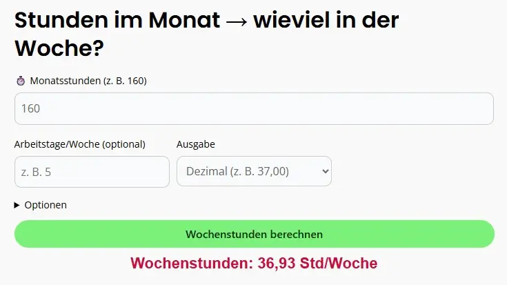 Stunden im Monat wieviel in der Woche Rechner Screenshot stunden-lohn-rechner.de