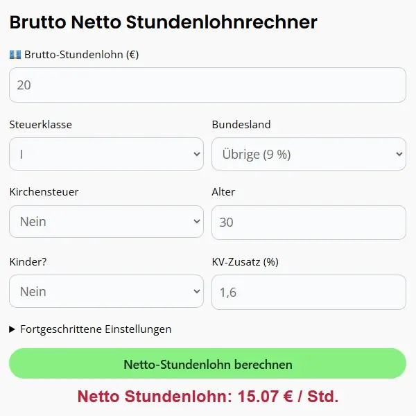 Stundenlohnrechner netto brutto 2025 Bild vom Rechner Netto Stundenlohn berechnen