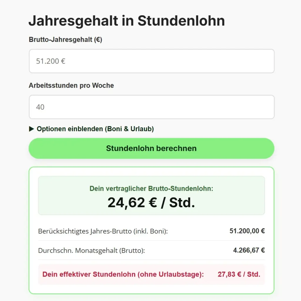 Jahresgehalt in Stundenlohn