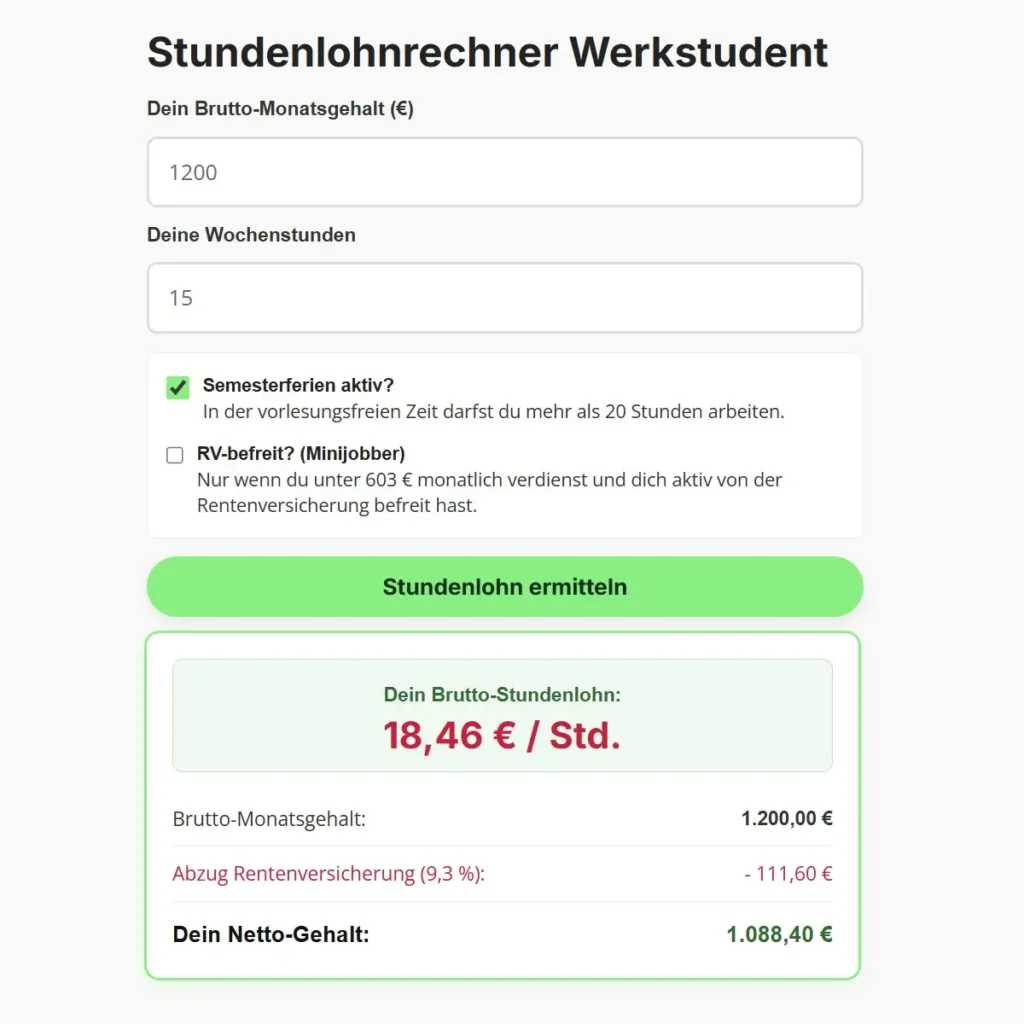 Stundenlohnrechner Werkstudent
