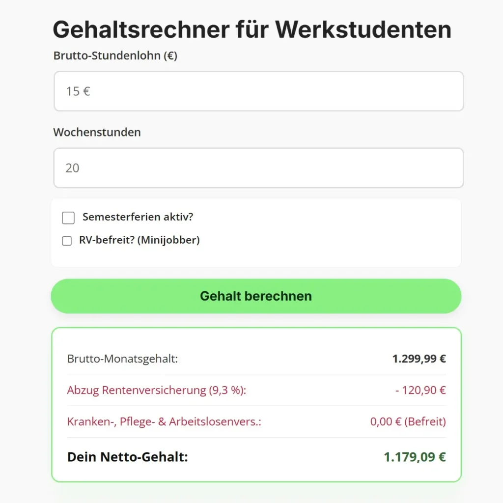 Werkstudent Gehalt Rechner